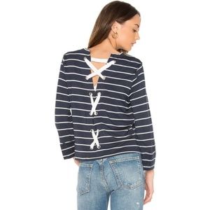 Splendid Navy Stripe Lace Up Sweater